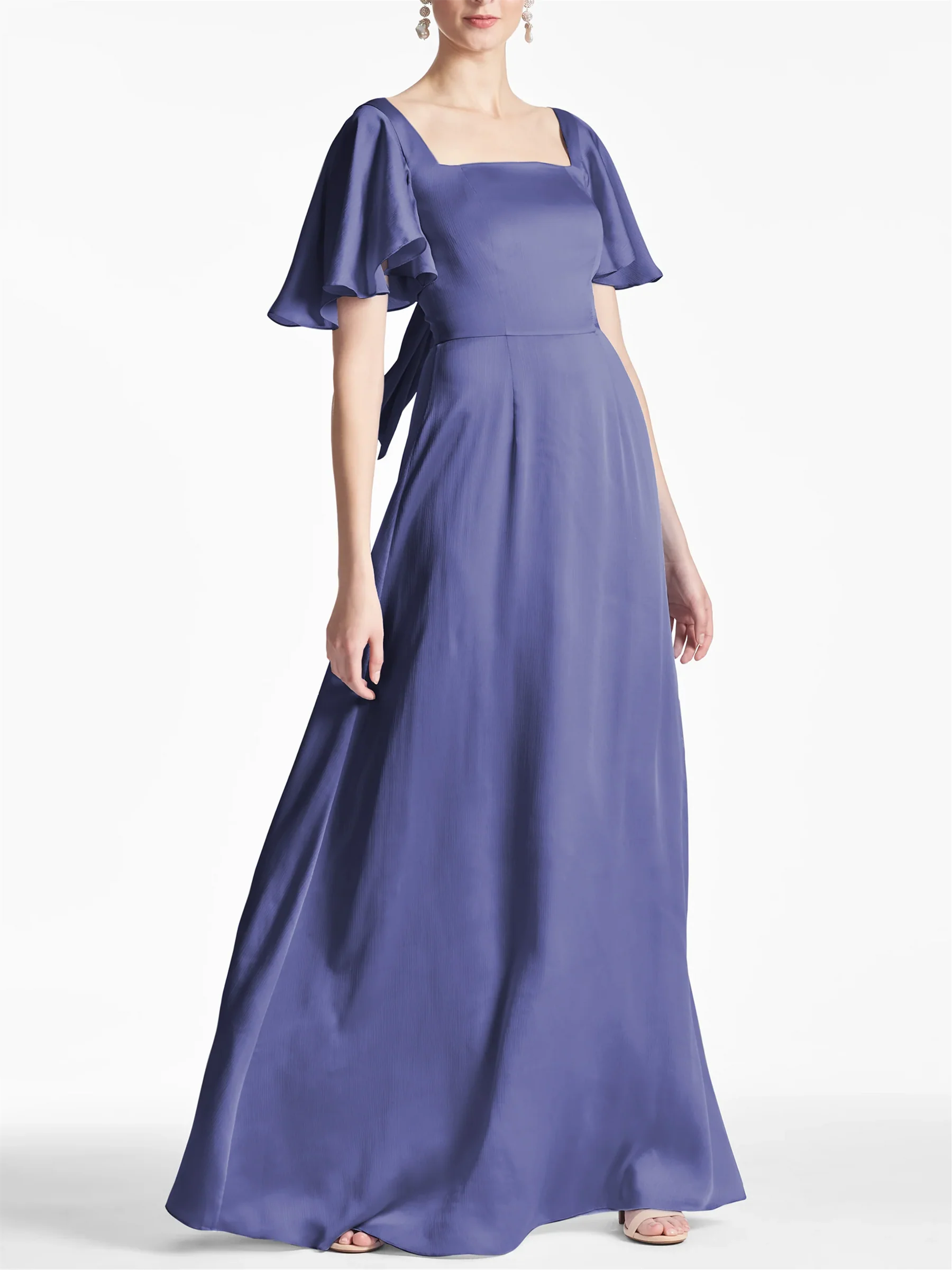 Abiti da madre della sposa a trapezio/principessa, con scollo quadrato e maniche corte